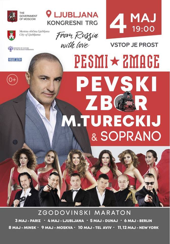 (VIDEO) Pred 9. majem v Ljubljani nastopil ruski pevski zbor Tureckij & Soprano