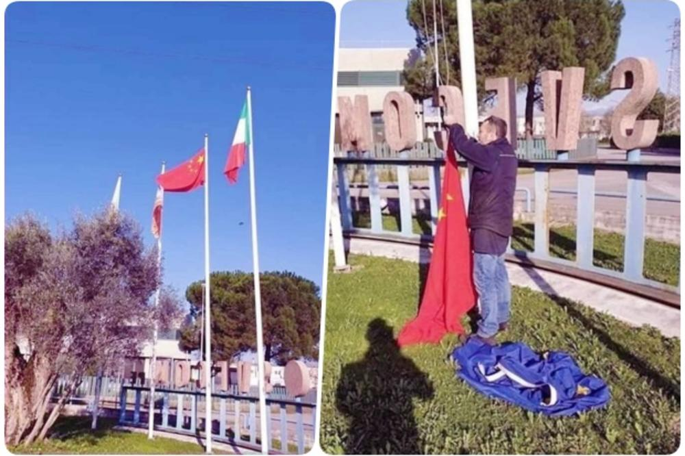 Italijani simbolično sneli zastave EU, obesili ruske in kitajske in tako Bruslju poslali sporočilo