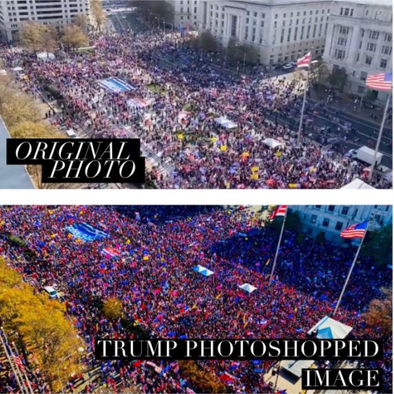 Original ali ‘photoshop’? Polemika na družbenih omrežjih o tem, koliko privržencev je bilo na protestih v podporo Trumpu, milijon, nekaj deset, tisoč ali več tisoč, je dobila odmev tudi v Sloveniji