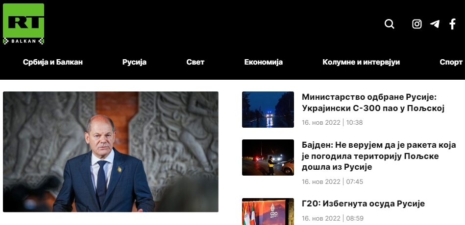 V Srbiji začel delovati ruski portal RT( Russia Today) Balkan v srbskem jeziku