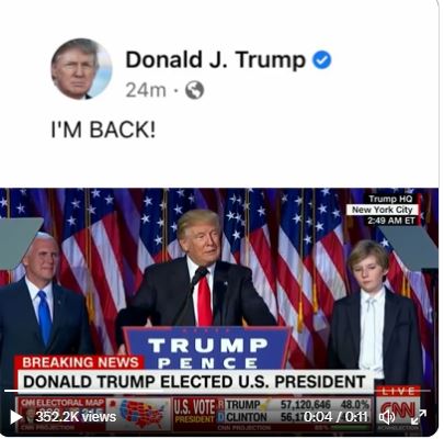 “Nazaj sem” -Donald Trump se je prvič pojavil na Facebooku, odkar je bil vrnjen po dvoletnem suspenzu