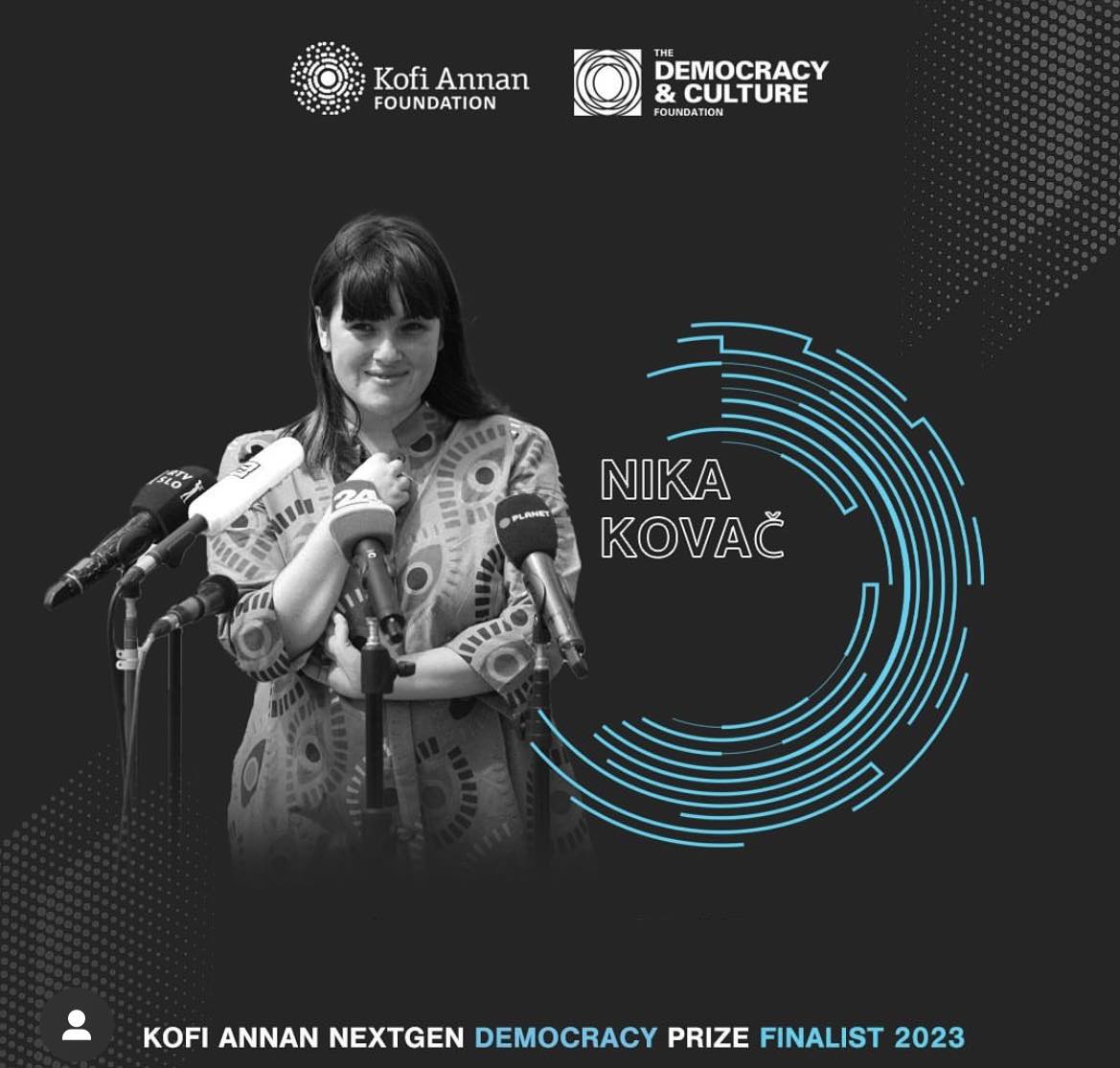 “Aaaa! Končno lahko povemo!!” – Nika Kovač se je uvrstila med 10 finalistov in finalistk za globalno nagrado Kofi Annan “nextgen democracy prize”