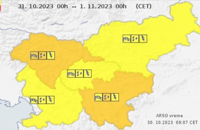 Prazniki v znamenju slabega vremena – Arso zaradi nalivov izdal oranžno opozorilo za severozahodno in jugovzhodno Slovenijo