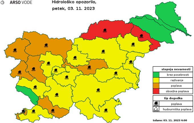Zaradi obilnih padavin z močnimi nalivi rdeče opozorilo za severozahod Slovenije